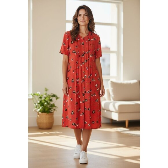 Adolfo Red Nautical Dress Gold Buttons Size L-XL Pleated Vintage Design - Picture 1 of 9
